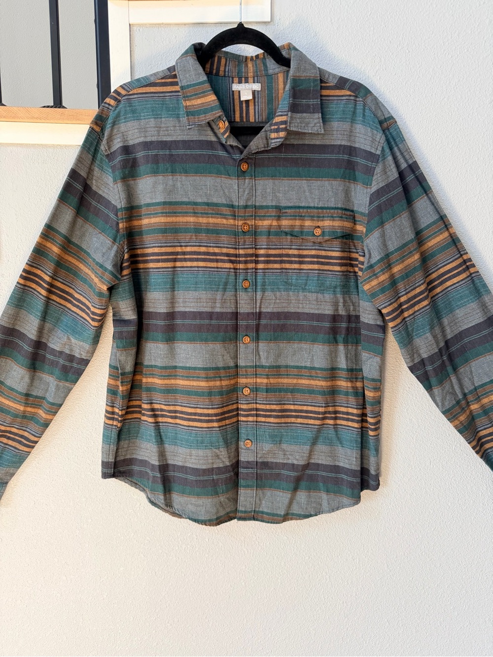 Falls Creek Men's Cotton Horizontal Striped Long Sleeve Button Down Shirt L